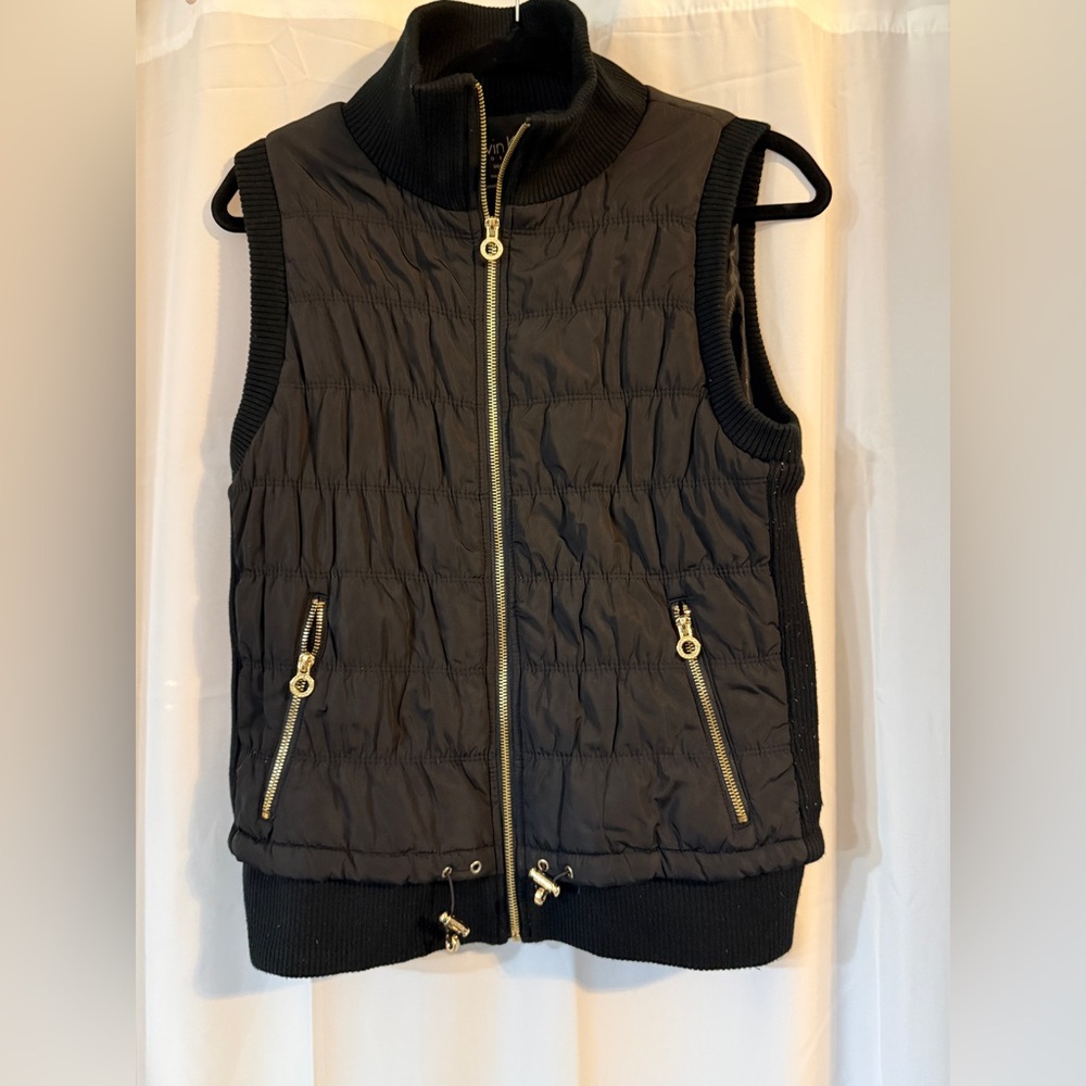 Calvin Klein Performance Black Puffer Vest Gold Zippers Size M - Picture 2 of 12